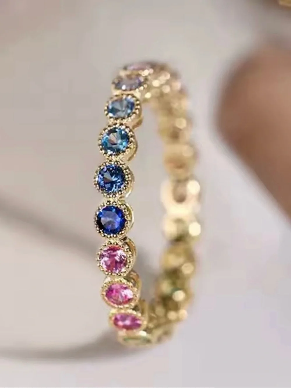 Gold Multicolor Gemstone Eternity Ring NEW